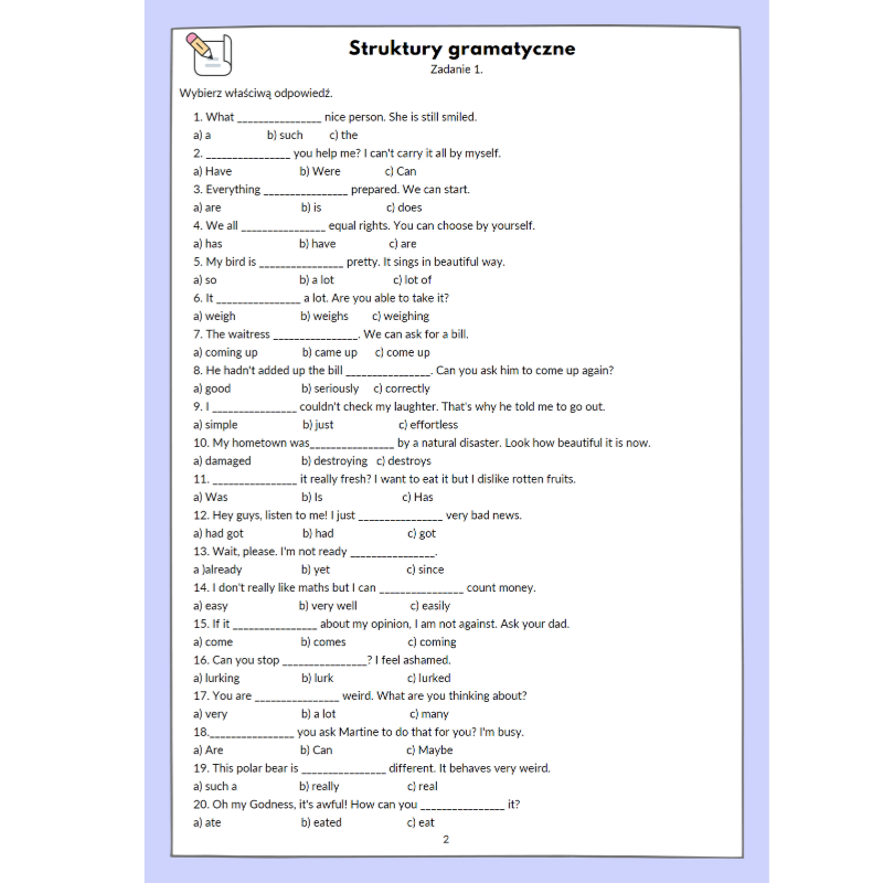 STRUKTURY GRAMATYCZNE EGZAMIN ÓSMOKLASISTY I MATURA PODSTAWOWA